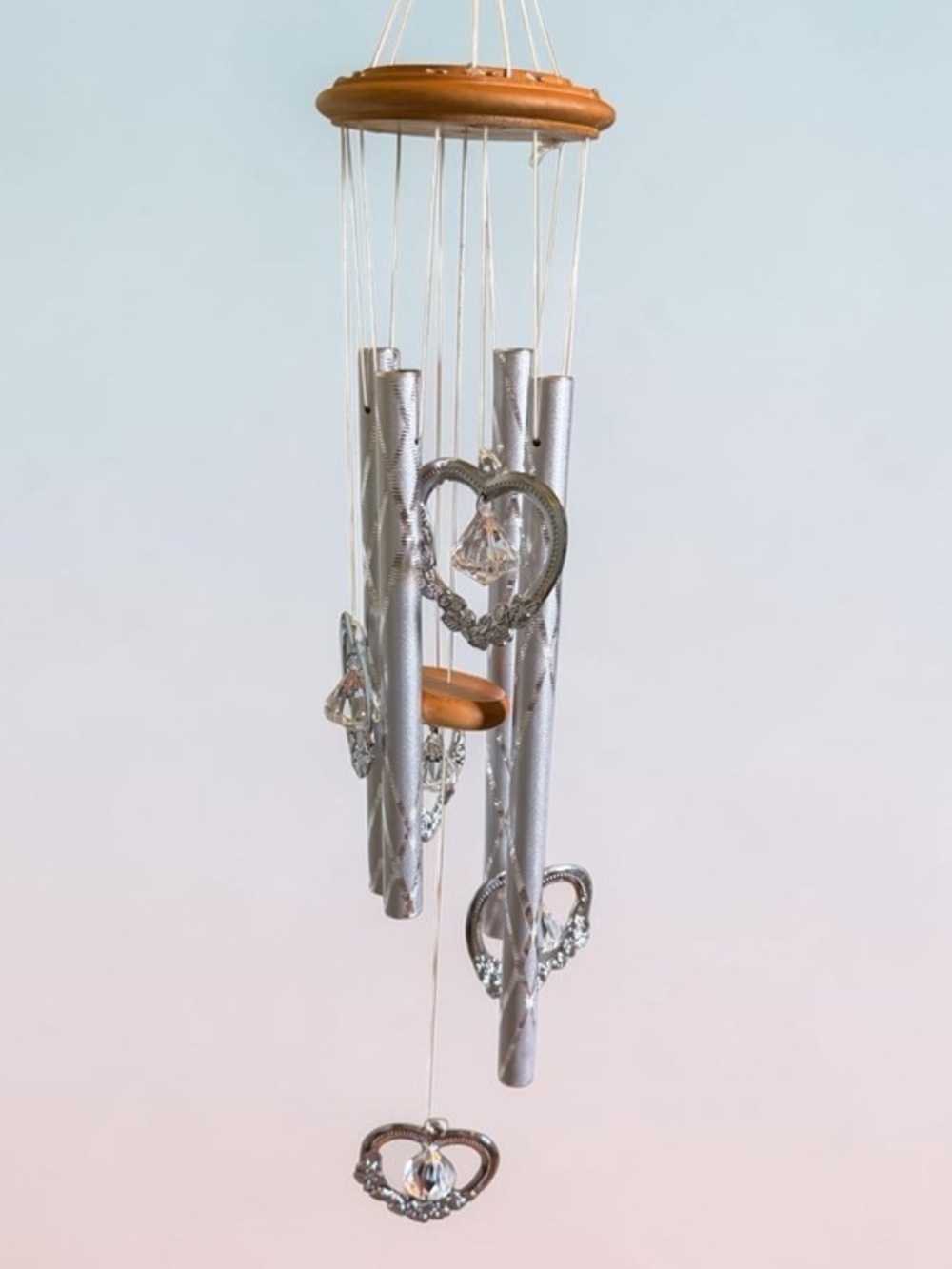 🫶🏻 Beautiful Silver Heart Wind Chime with Wood Accents